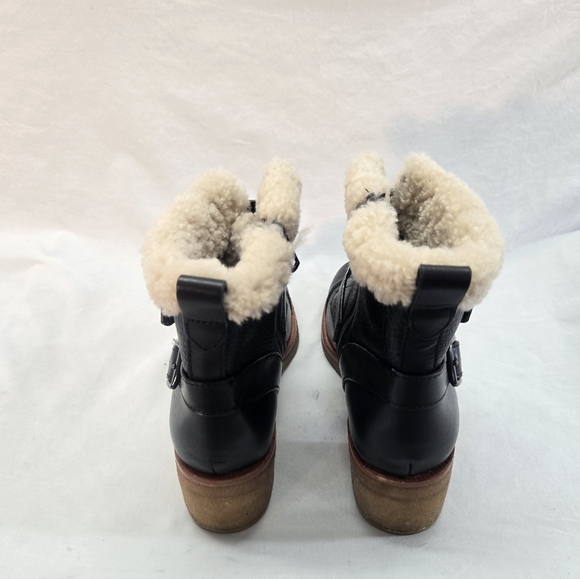 COACH Preston Women's 9.5B Black Leather Shearling Moto Booties Boots - Picture 4 of 10